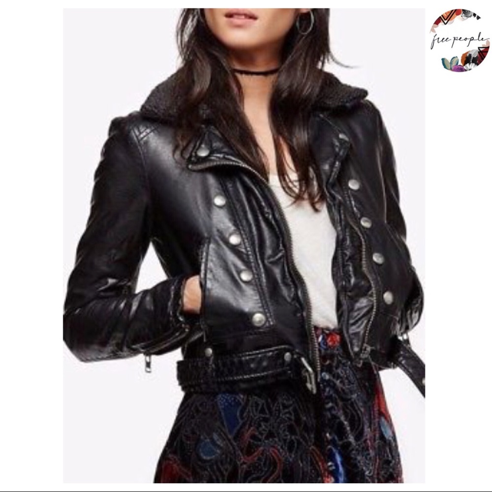 NWT FREE PEOPLE VEGAN LEATHER MOTO JACKET - Picture 1 of 7